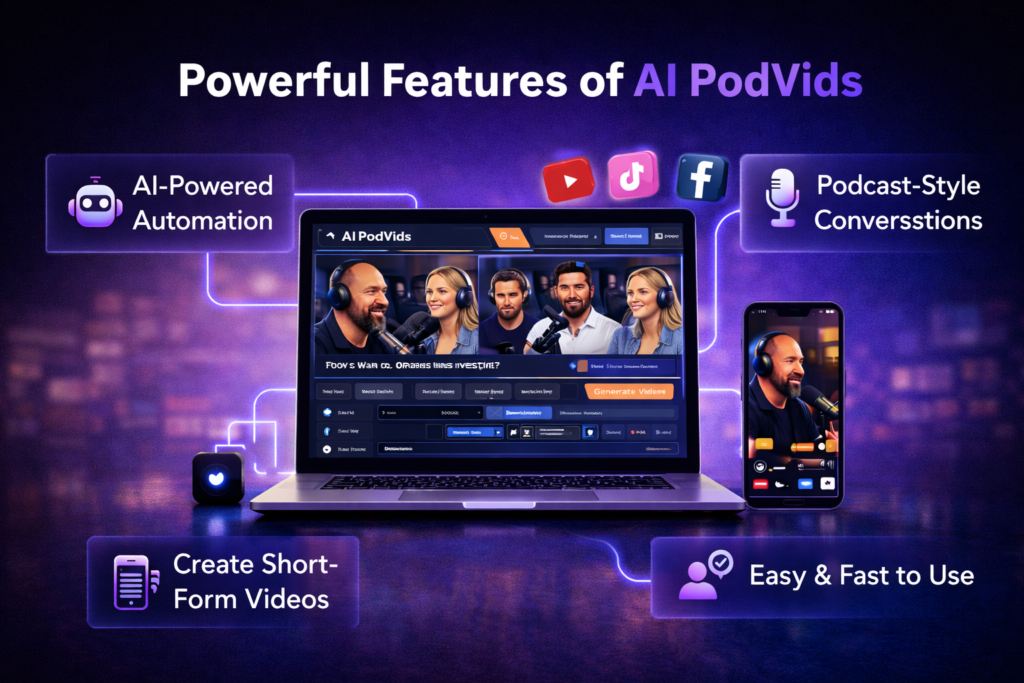 Powerful AI PodVids Features Overview Including AI Automation and Podcast-Style Video Creation