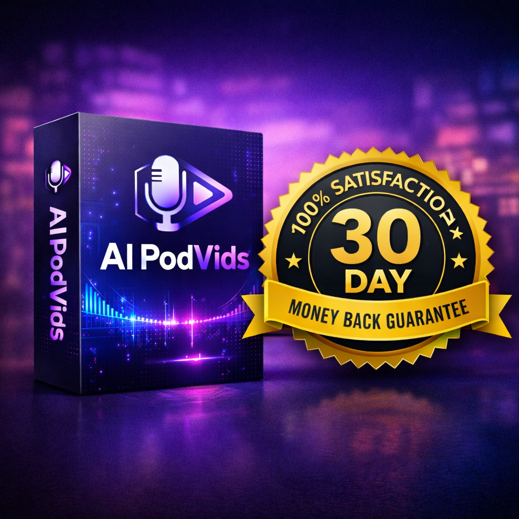 AIPodVids 30-day 100% Satisfaction Guarantee image.
